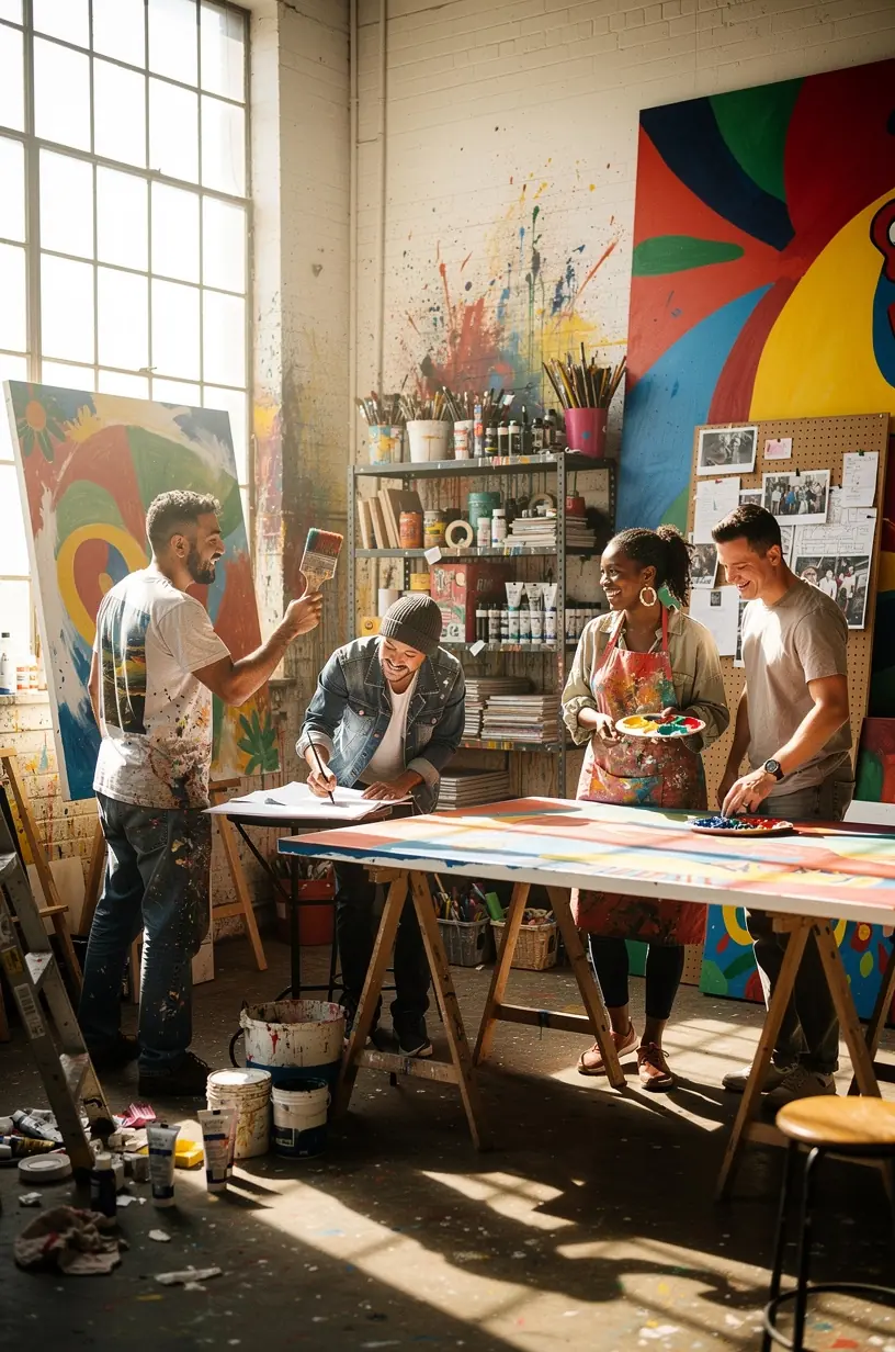 Team brainstorming ideas for workplace innovation.