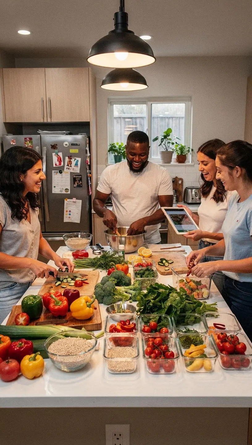 Team members collaborating with digital tools and notes.